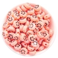 Roze acryl kralen met zwarte smiley patronen voor DIY sieraden maken en knutselwerk - Glimlachstijl / 50 Stuks / Koreaans Roze