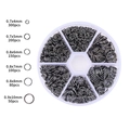 Set de anillas abiertas color gunmetal en caja de 6 compartimentos para bisutería DIY - 1 Set / Negro Pistola