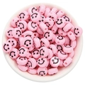 Roze acryl kralen met zwart lachebekje ontwerp voor DIY sieraden maken projecten - Glimlachstijl / 50 Stuks / Roze