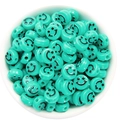 Platte mintgroene acrylkralen met zwart smileygezicht voor DIY-sieraden maken - Glimlachstijl / 50 Stuks / Lichtgroen