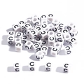 White cubic acrylic alphabet beads with black letter C for DIY jewelry making - 6x6mm (3.5mm Hole) 100 Pieces/Pack / Letter Bead C