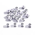 White square acrylic cube beads with black letter D for DIY jewelry making and crafts - 6x6mm (3.5mm Hole) 100 Pieces/Pack / Letter Bead D