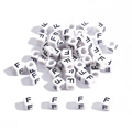 White square acrylic alphabet beads with black letter F for DIY jewelry crafting - 6x6mm (3.5mm Hole) 100 Pieces/Pack / Letter Bead F