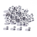 DIY acrylic alphabet bead for jewelry making featuring black uppercase letter G on white base - 6x6mm (3.5mm Hole) 100 Pieces/Pack / Letter Bead G