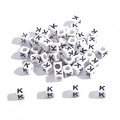 DIY acrylic white cube letter beads featuring uppercase K for jewelry making - 6x6mm (3.5mm Hole) 100 Pieces/Pack / Letter Bead K
