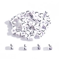 White square acrylic alphabet beads with black letter L for DIY jewelry crafting - 6x6mm (3.5mm Hole) 100 Pieces/Pack / Letter Bead L