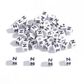 White acrylic cube beads with black letter Z for DIY jewelry making and crafts - 6x6mm (3.5mm Hole) 100 Pieces/Pack / Letter Bead N