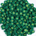 Dark green polymer clay flower beads with yellow smiley face for DIY jewelry making - Plum Flower Smiley (4873383871400)