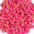 Pink polymer clay flower beads with yellow smiley face design for DIY jewelry making - Plum Flower Smiley (4873383871401)