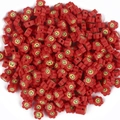 Red flower polymer clay beads with yellow smiley faces for DIY jewelry making - Plum Flower Smiley (4873383871402)