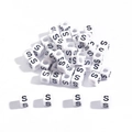 Square white acrylic alphabet beads with black letter S for DIY jewelry making - 6x6mm (3.5mm Hole) 100 Pieces/Pack / Letter Bead S