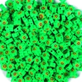 Vibrant lime green polymer clay flower beads with yellow smiley faces for DIY jewelry - Plum Flower Smiley (4873383871407)