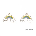 Rainbow cloud enamel charms for DIY earrings featuring cute smiley expressions and raindrops - Smiling Rainbow / Set of 4
