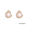 Pink enamel donut pendant for earrings with golden plating and bite-shaped detail - Donut / Set of 4