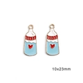 Blue and white baby bottle charms with red heart for DIY jewelry making 10x23mm - Blue Milk Bottle / Set of 4
