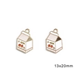 Pink milk carton enamel charms with cherry patterns for DIY earring jewelry making - Cherry Box / Set of 4