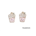 Pink pearl milk tea alloy charms with gold plating for DIY jewelry making 14x22mm - Milk Tea Cup / Set of 4