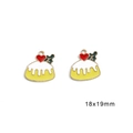 Creative yellow pudding enamel charm with red heart and green leaf decor for DIY earrings - Yellow Cake / Set of 4