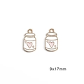 Pink heart white bottle DIY earring pendants 9x17mm gold trim enamel charms 2pcs - White Hello Milk / Set of 4