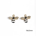 Golden bee pendant with black and white enamel and rhinestones for DIY 18x22mm - 18x22mm (Pack of 2) / Bee - White & Black (Large)