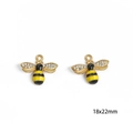 Golden bee pendant with yellow black enamel and sparkling rhinestones for DIY jewelry - 18x22mm (Pack of 2) / Bee - Black & Yellow (Large)
