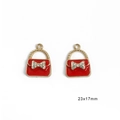 Roter Emaille-Handtaschen-Anhänger mit Kristallschleife für DIY Schmuck 23x17mm - 23x17mm (2er-Pack) / Handtasche - Hellrot