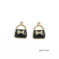 Emaillierter Bienen-Handtaschenanhänger mit Strassschleife in Schwarz und Gold - 23x17mm (2er-Pack) / Handtasche - Schwarz