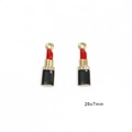 Lippenstift-Anhänger aus roter Emaille mit Goldfinish und Strasssteinen 26x7mm - 26x7mm (4er-Pack) / Lippenstift - Gold & Schwarz