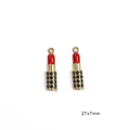Lippenstift Anhänger mit rotem Emaille und schwarzen Strasssteinen 27x7mm - 27x7mm (2er-Pack) / Lippenstift - Gold