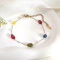 Collana di lusso in acciaio inossidabile placcata oro 18k con pietre colorate e perle - Bracciale (BGC044SL)