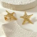 Golden starfish stud earrings with textured surface and metallic finish for beach fashion - Starfish Stud Style (FYD6229EH)
