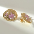 Orecchini a conchiglia dorati con stella marina in smalto rosa e perle bianche - Oro Rosa Irregolare (FYD6223EH-pink)