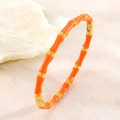 Bracelet jonc style bambou en acier inoxydable émaillé orange avec détails dorés - Orange