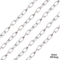 Silver cross chain 4mm width for DIY jewelry making 3 meters per bag pack - Flat Cable Chain / 4mm Width - 3m/Pack / Silver (White K)