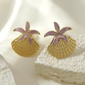 Seestern und Muschel Ohrstecker mit lavendelfarbenem Emaille und Gold-Finish - Lila
