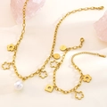 Exquisite 18k gold plated flower necklace and bracelet set with teardrop pearl accent - Flower Artificial Pearl Necklace and Bracelet Set