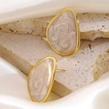 304 Stainless steel geometric drop earrings with beige marble enamel inlay in gold - White