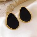 Elegant gold-plated teardrop earrings with black enamel inlay on silk fabric - Black