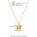 Détails et dimensions du collier pendentif étoile en acier inoxydable brossé doré - Collier Étoile à Cinq Branches (FSY067)