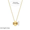 Golden clover heart necklace with 45cm adjustable chain and etched metal pendant - Flower Pattern Clover Necklace / Gold