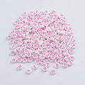 Perline acriliche tonde piatte bianche con lettere rosa per creazione gioielli DIY - Bianco tinta unita con lettere rosa