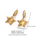 Boucles d'oreilles étoiles en acier inoxydable doré avec mesures de dimensions détaillées - Boucles d'Oreilles Étoile à Cinq Branches (JX541)