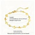 Detail of golden clover charm bracelet in stainless steel with length and weight specs - Four Leaf Flower Bracelet (PF19SL)