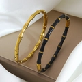 Bamboo style 18k gold plated stainless steel bangles in gold and black enamel finish - Gold and Black