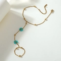 Gold slave bracelet with light blue flower charms and stainless steel ring chain - Blue Style (BG040-blue)