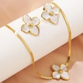 Detail of 18K gold-plated snake chain necklace and white enamel flower earrings - Necklace + Earrings Set (FYD6111XL-white+FYD6111-white) / White