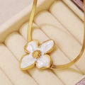 Golden flower necklace set with white enamel petals on a smooth snake chain in a jewelry box - Necklace Only (FYD6111XL-white) / White