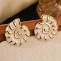 Vintage nautilus shell stud earrings in gold and cream enamel finish for women - Stainless Steel Conch Earrings / White