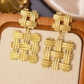 Boucles d'oreilles pendantes géométriques dorées vintage en acier inoxydable - Pendentif carré tissé doré