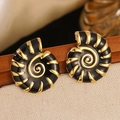 Golden spiral conch earrings with black enamel inlay in vintage nautical style - Stainless Steel Conch Earrings / Black